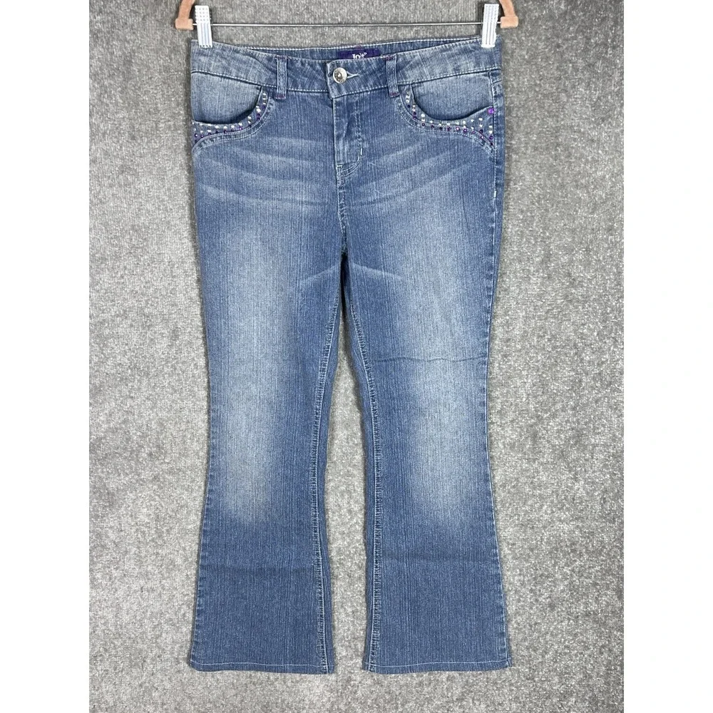 JOLT Jeans Girls Size 16 Blue Bootcut BLING Beads Rhinestone PEACE Sign Pockets
